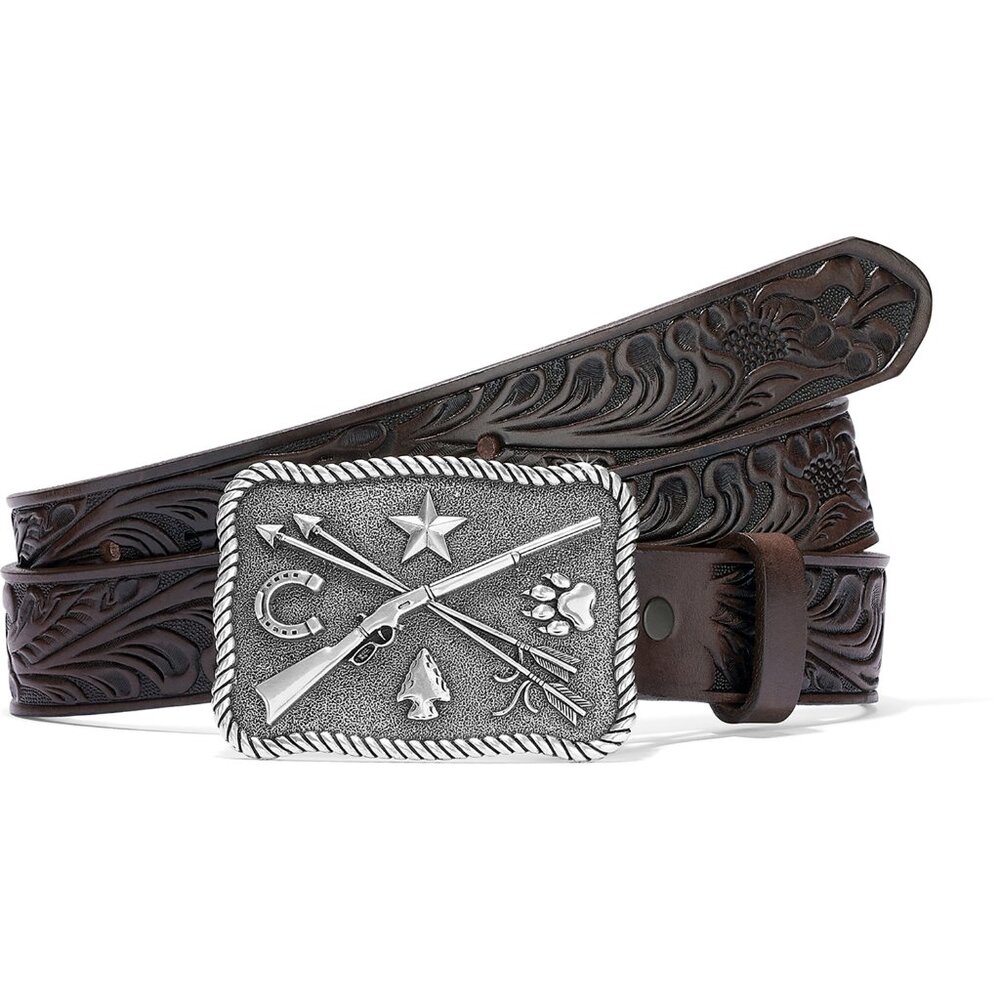 Children's Tony Lama Dark Brown Leather Belt With Cowboys & Indians Buckle